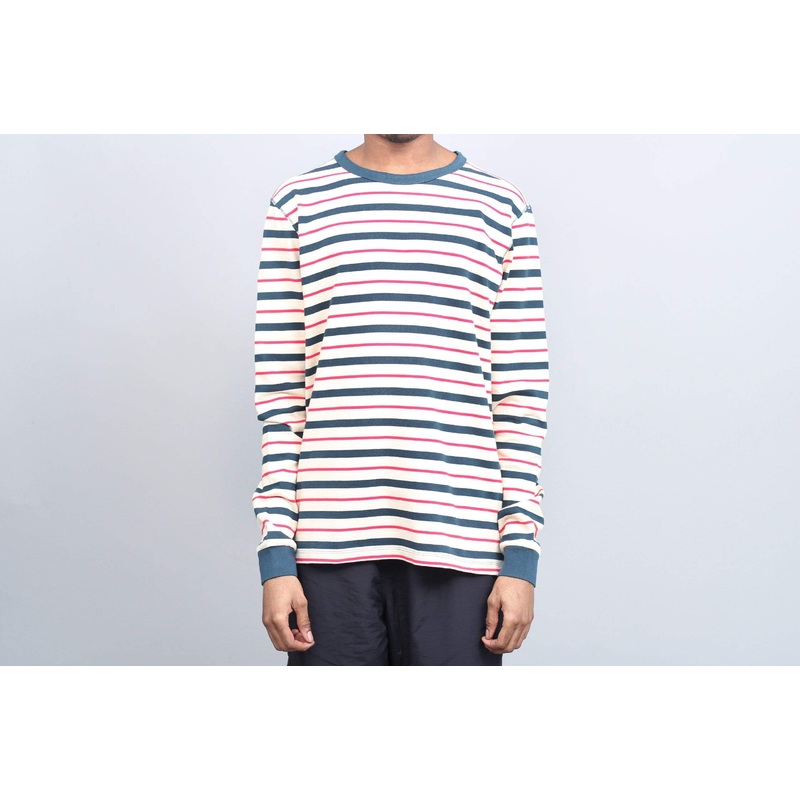 Pop Trading Kris Striped Longsleeve T-Shirt Dark Teal / Off White Small