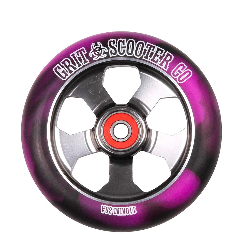 Grit 5 Spoke 110mm Scooter Wheel – Black Purple / Titanium (x 2 Sold as a pair)