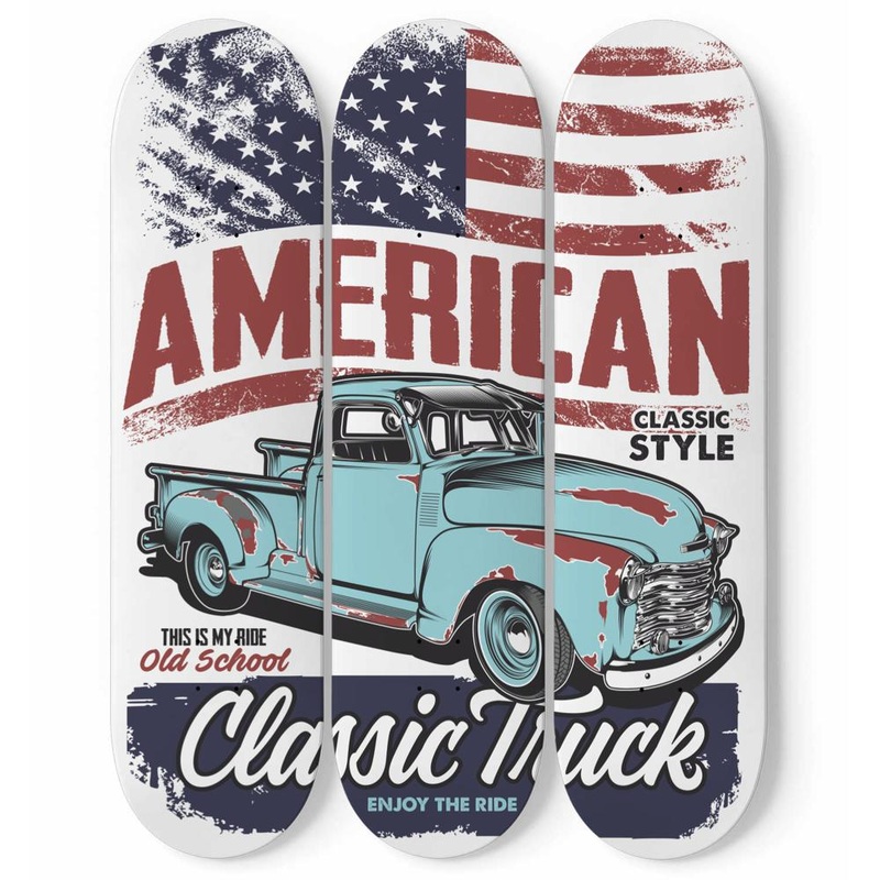 Old-school Style American Classic Truck  | Skateboard Wall Art, Mural & Skate Deck Art | Home Decor | Wall Decor