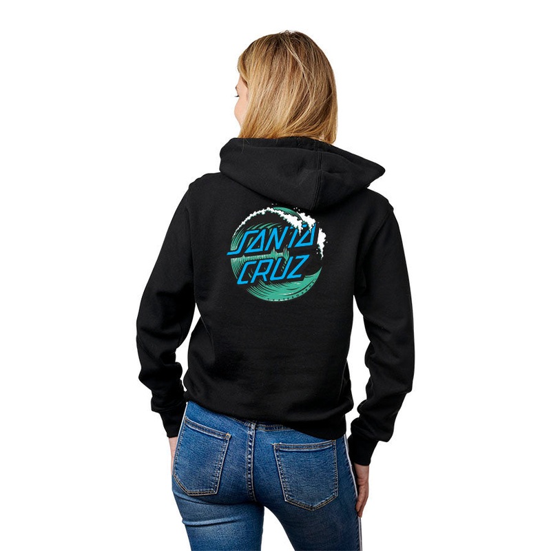 Santa Cruz Wave Dot P/O Womens Hooded Sweatshirt X-Small Black w/ Coral