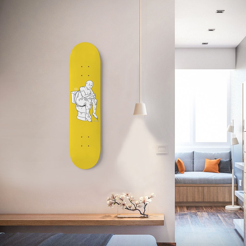 The Thinker Yellow 8.25″ Custom Skateboard or Wall Art Deck Only No wall hangers