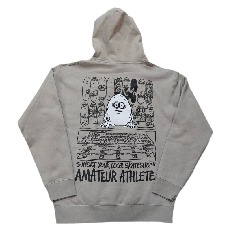 AA X HEROIN SKATE SHOP DAY EMBROIDERED EGG GREY HOODIE S