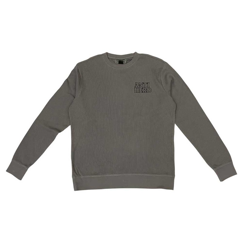 Anti Hero Men’s Lil Black Hero Outline Thermal Crewneck Longsleeve – Charcoal/Black Small Charcoal