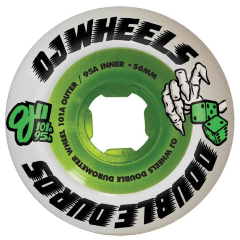 OJ Double Duro Skateboard Wheels White/Green 56MM 101A/95A 56mm
