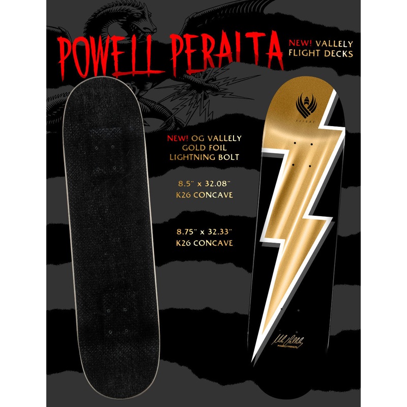 POWELL PERALTA VALLELY LIGHTNING BOLT GOLD FOIL 8.5″ FLIGHT SKATEBOARD DECK
