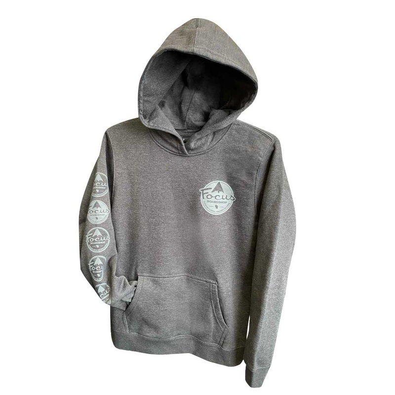 Focus Boardshop Sleeve Mountain Logo Pullover Hoodie Small Charcoal