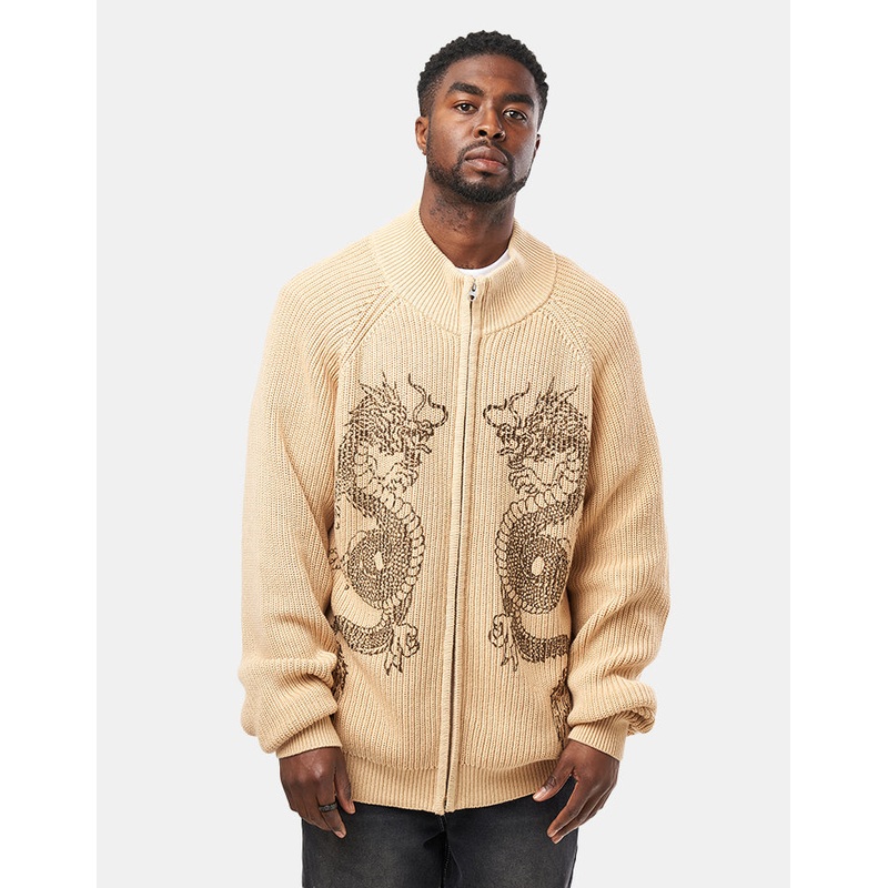 Butter Goods Dragon Zip-Thru Knit Sweater – Sand