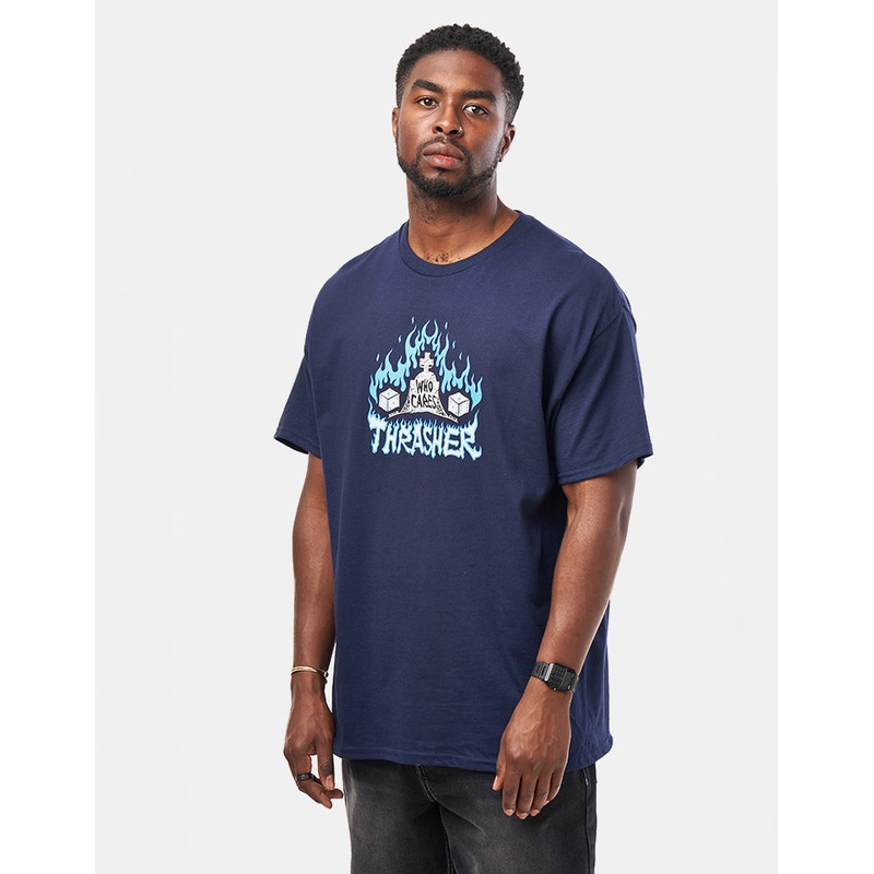 Thrasher Who Cares by Neckface T-Shirt – Navy