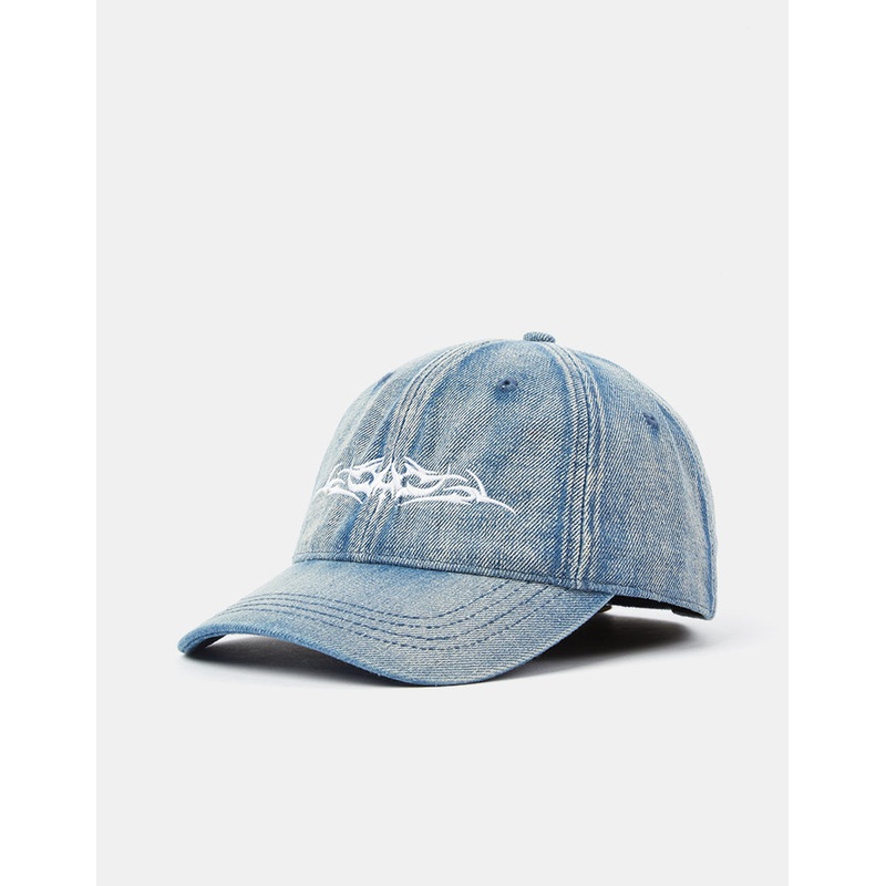 Route One Stamp Bleached Denim Dad Cap – Light Blue Denim