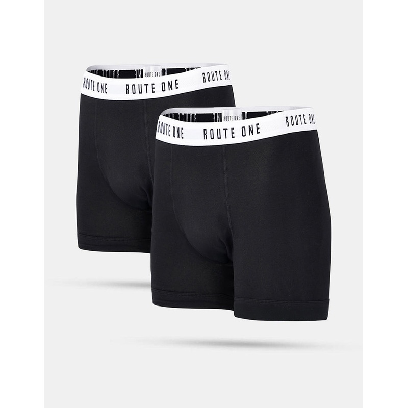 Route One Classic Boxer Shorts 2 Pack – Black
