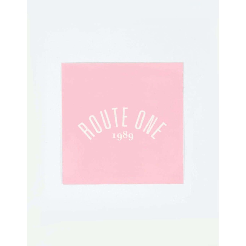 Route One Square Arch Logo Large Sticker – Pink/White