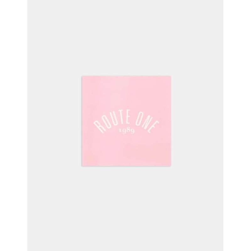Route One Square Arch Logo Small Sticker – Pink/White