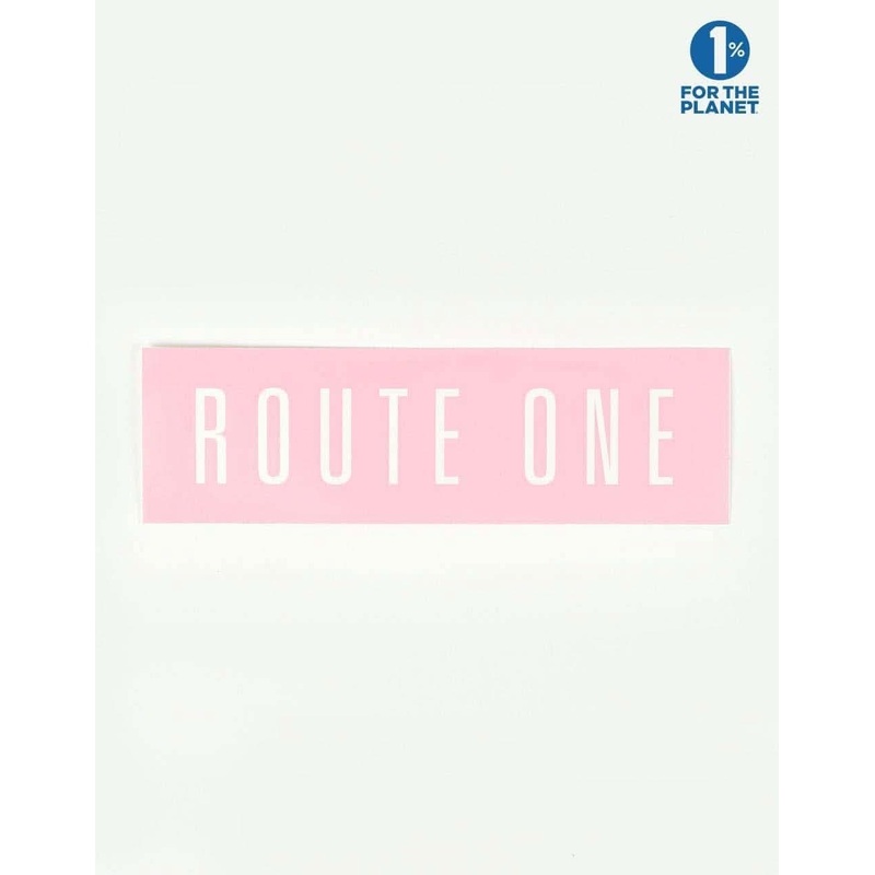 Route One Straight Logo Small Sticker – Pink/White