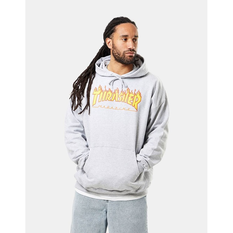 Thrasher Flame Logo Pullover Hoodie – Heather Grey