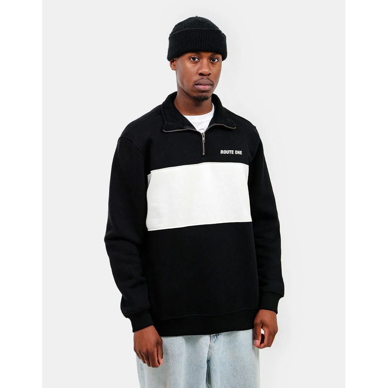 Route One Blocked 1/4 Zip Sweat – Black/Natural