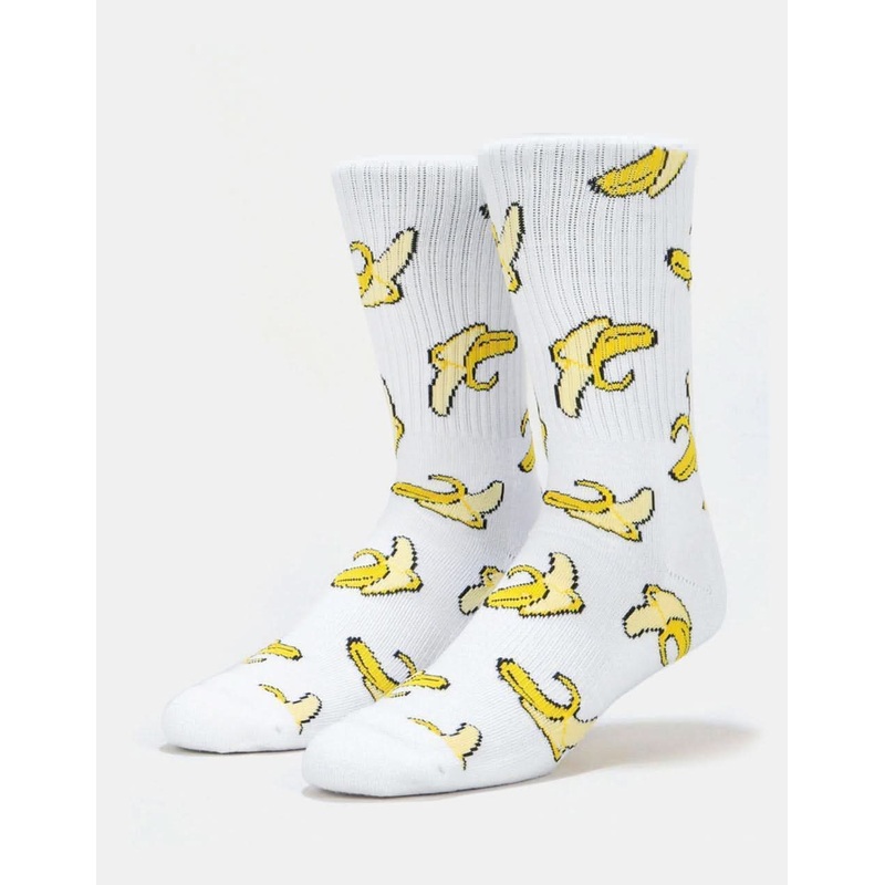 Route One Yellow Fatty Bean Crew Socks – White