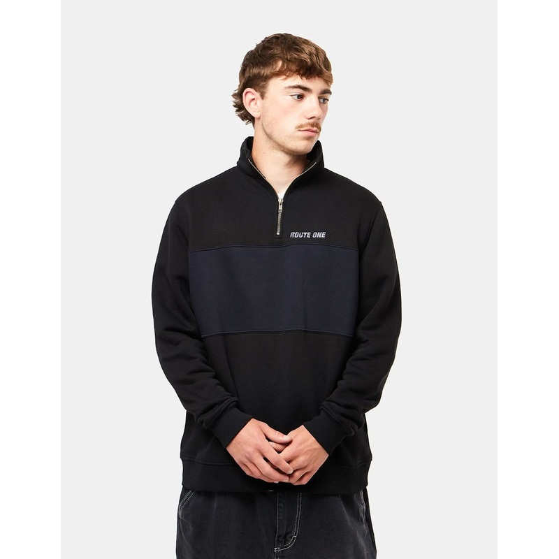 Route One Blocked 1/4 Zip Sweat – Black/Navy