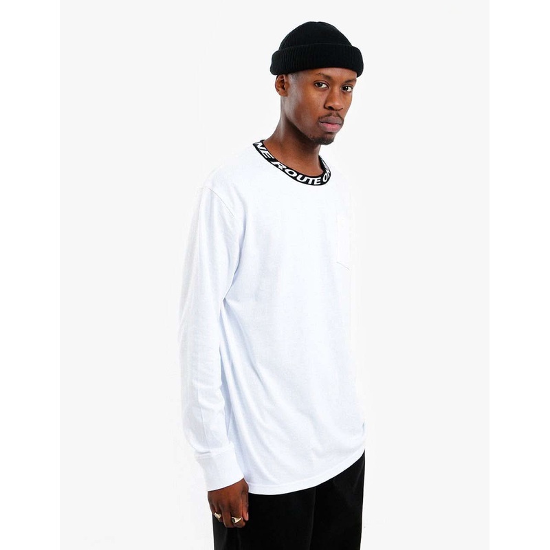 Route One Organic Ribbed Collar Long Sleeve T-Shirt – White