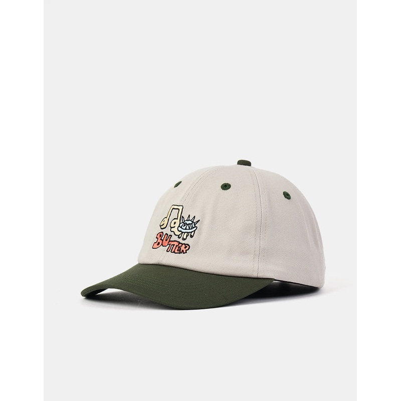 Butter Goods Turtle 6 Panel Strapback Cap – Light Grey/Seaweed