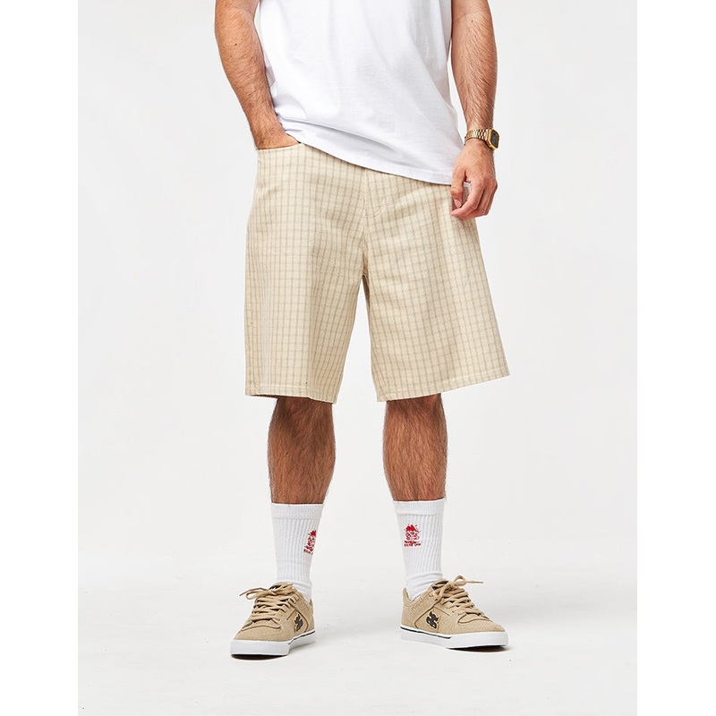 Obey Plaid Baggy Denim Shorts – Pelican Multi