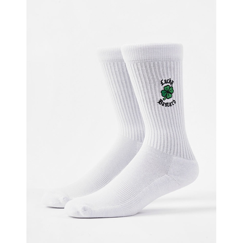 Route One Lucky B Crew Socks – White