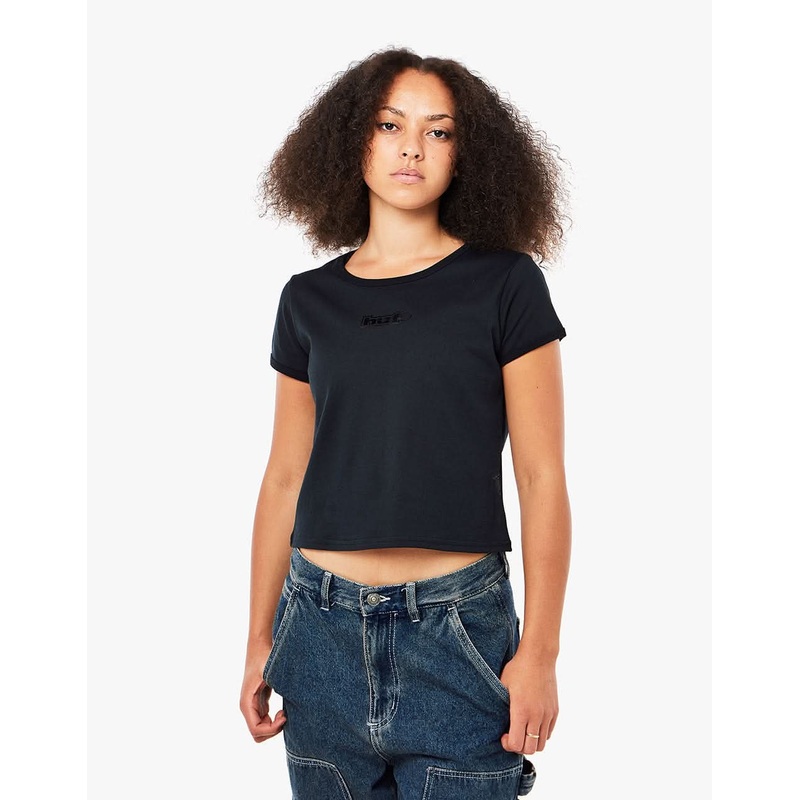 HUF Womens Foil Logo S/S Baby Knit T-Shirt – Black