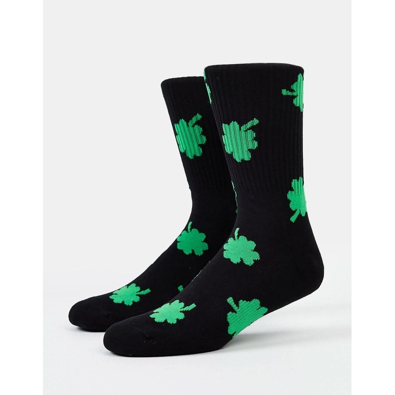 Route One Four Leaf Crew Socks – Black