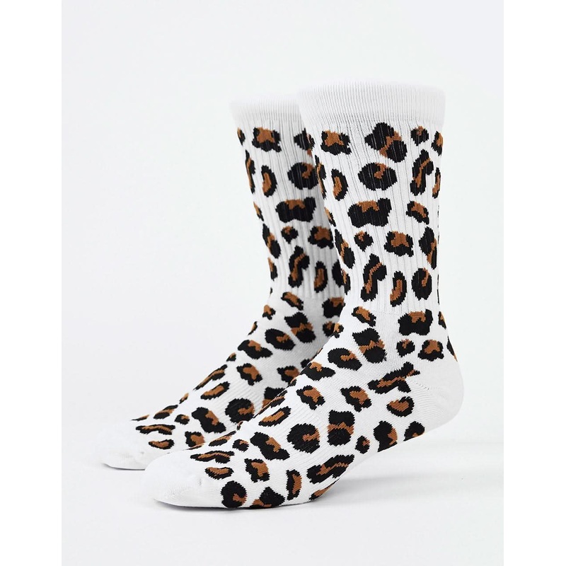 Route One Leopard Crew Socks – White