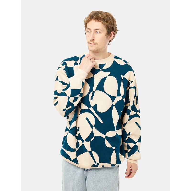 Route One Letters Knitted Sweater – Teal/Ivory Cream