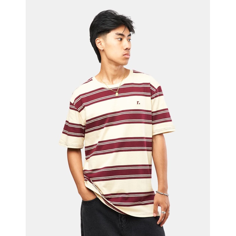 Route One Organic Lewis Stripe T-Shirt – Ivory Cream/Port