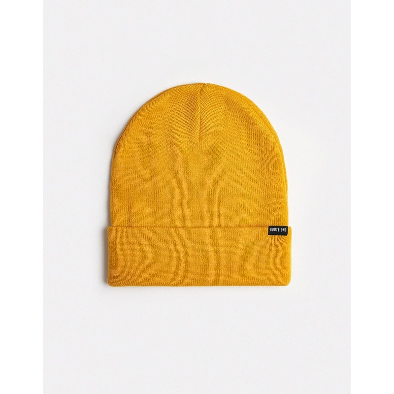 Route One Recycled NY Cuff Beanie – Mustard