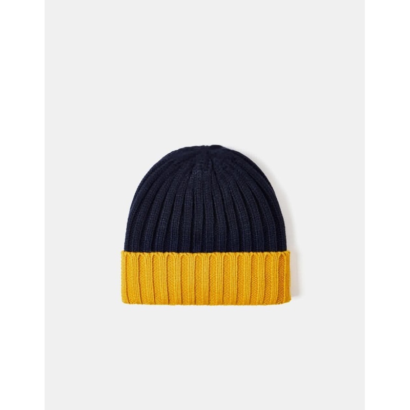 Route One Recycled Two Tone Ribbed Beanie – Navy/Sunflower
