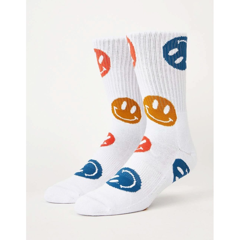 Route One Smiley Crew Socks – White