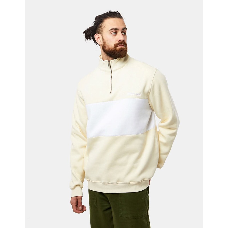 Route One Blocked 1/4 Zip Sweat – Cloud Cream/White
