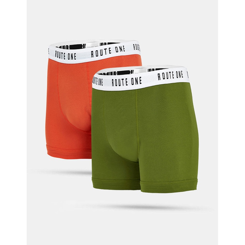 Route One Classic Boxer Shorts 2 Pack – Olive/Burnt Orange