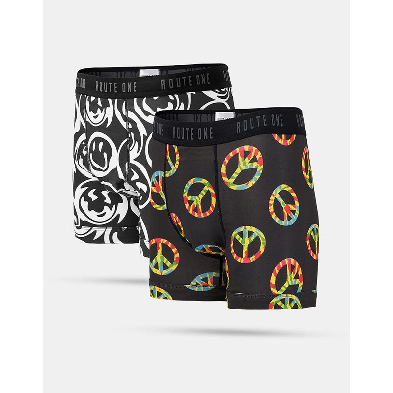 Route One Classic Boxer Shorts 2 Pack – Peace/Warped Smiley