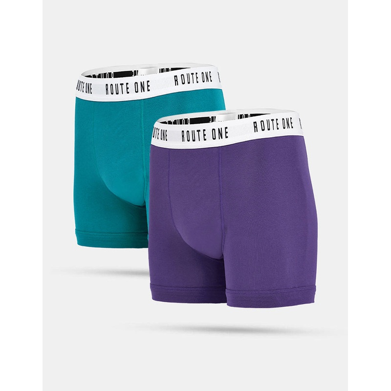 Route One Classic Boxer Shorts 2 Pack – Teal/Purple