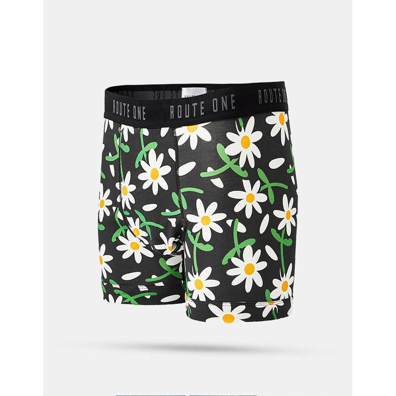 Route One Classic Boxer Shorts – Daisies (Black)