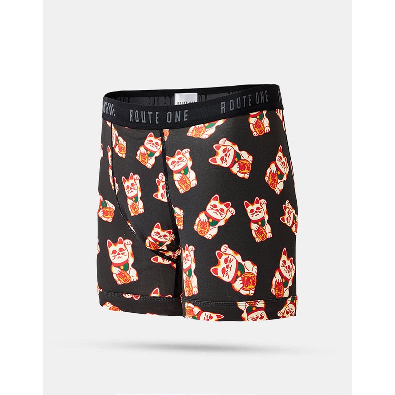 Route One Classic Boxer Shorts – Lucky Cat (Black)