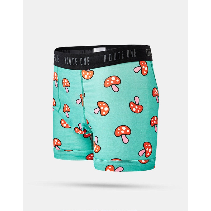 Route One Classic Boxer Shorts – Shrooms (Teal)