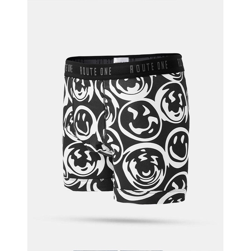 Route One Classic Boxer Shorts – Warped Smiley (Black)