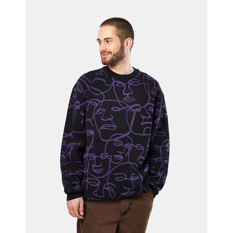 Route One Faces Knitted Sweater – Black/Dove
