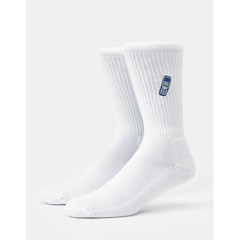 Route One 3310 Crew Socks – White (Embroidered)