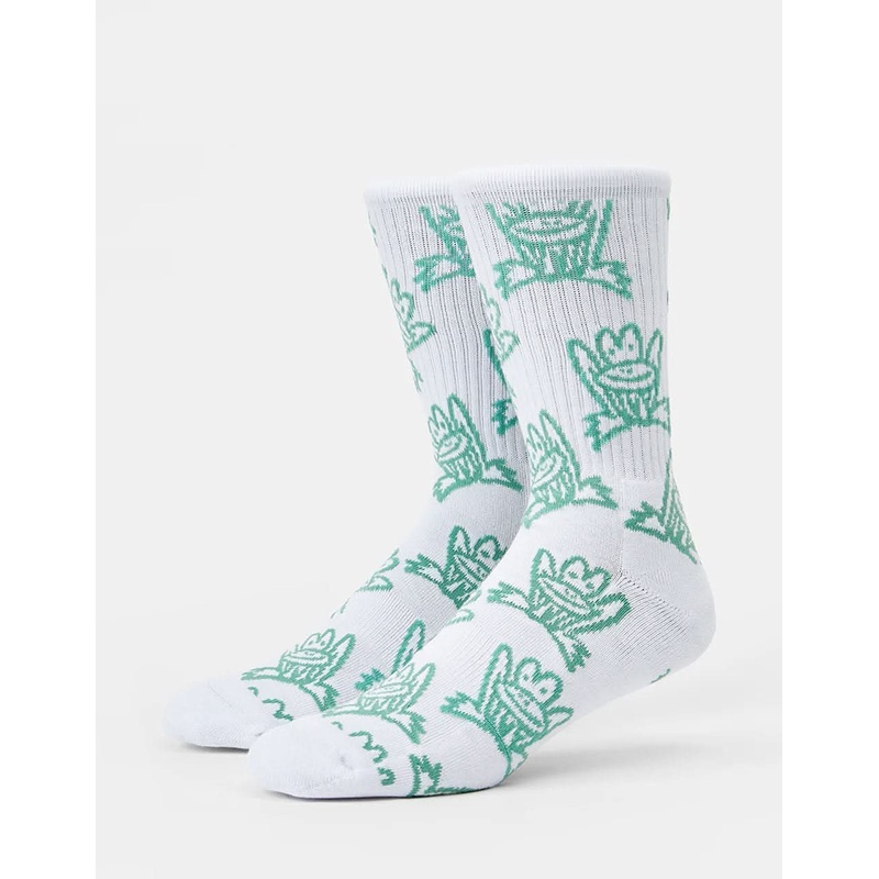 Route One Croak Crew Socks -White/Sage