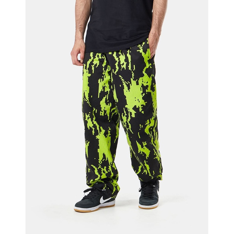 Route One Organic Baggy Pants – Pixel Flames Black/Lime Green