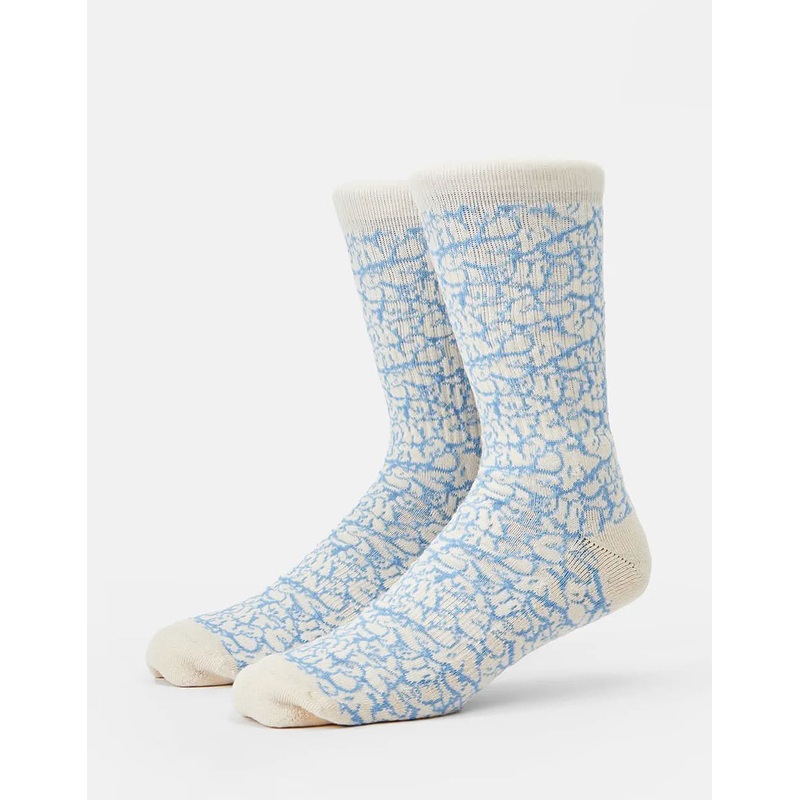 Route One Tagged Crew Socks -Ivory Cream/Teal