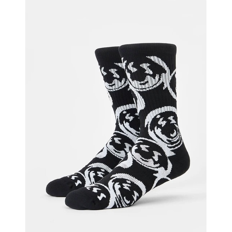 Route One Warped Smiley Crew Socks -Black