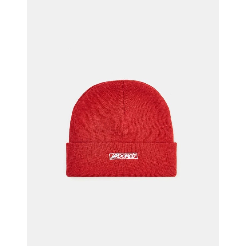 Krooked Moonsmile Script Beanie – Dark Red/White