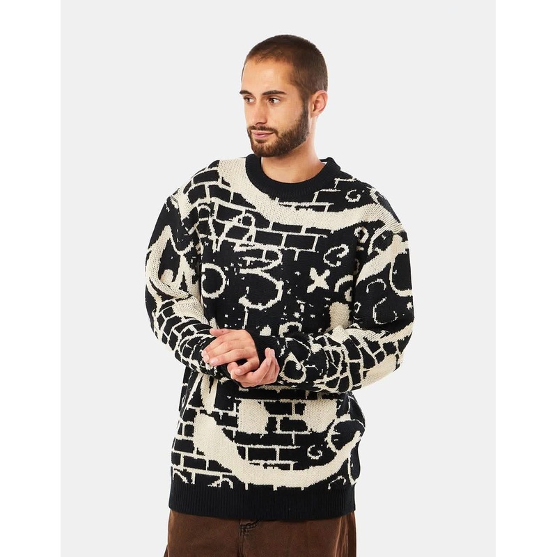 Route One Defaced Knitted Sweater – Black/Ivory Cream