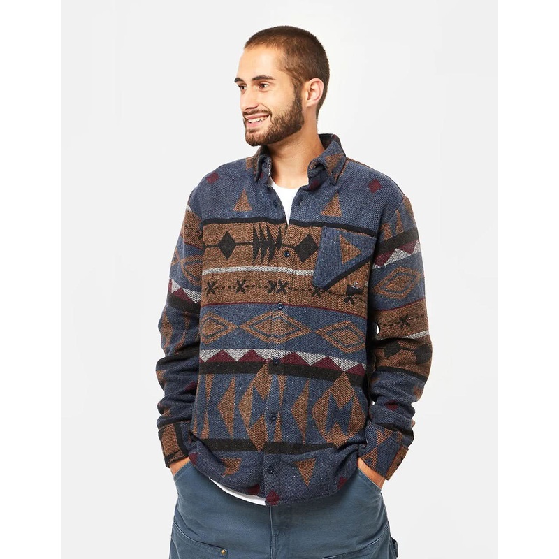 Route One Navajo Heavyweight Flannel Shirt – Imperial Blue/Brown